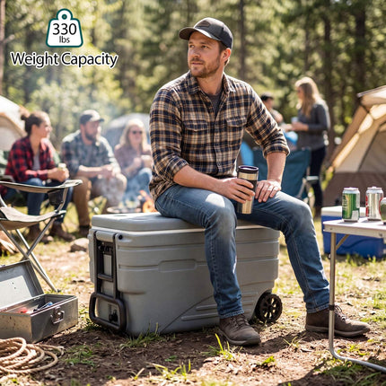 84 Quart Wheeled Ice Cooler, Gray, Foldable Handle