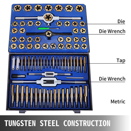 86-Piece Metric Tap and Die Set, Tungsten Steel, Tap Wrench