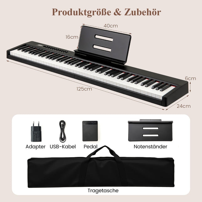 Digitální piano s 88 klávesami, plná velikost, přenosné, černé