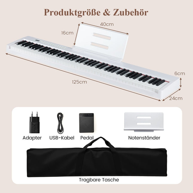 Digitální piano s 88 klávesami, plná velikost, přenosné, bílé