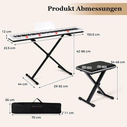 Set digitálního piana s 88 klávesami s nastavitelným stojanem a stoličkou