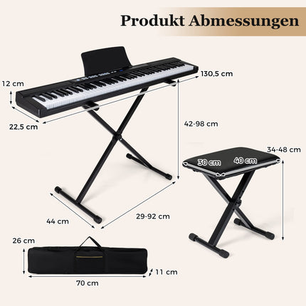 Digitální piano s 88 klávesami s nastavitelným stojanem a stoličkou
