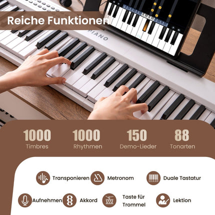 Skládací digitální piano s 88 klávesami s 1000 rytmy a tóny