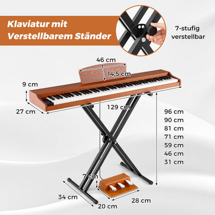 Digitální piano s 88 klávesami v plné velikosti, polovážená mechanika, stojan, pedály