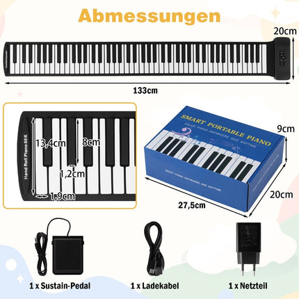 Rolovací piano s 88 klávesami, přenosné se 128 rytmy a MIDI