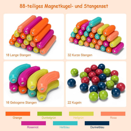 88dílná vzdělávací magnetická stavebnice z kvalitního ABS vhodná pro děti. Barevná