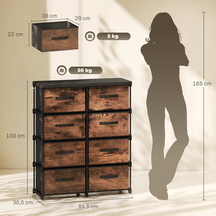 8-Drawer Fabric Dresser with Metal Frame, Vintage Brown