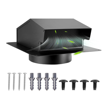 8-Inch Square Hooded Wall Vent Cover, Steel, Screen, Black