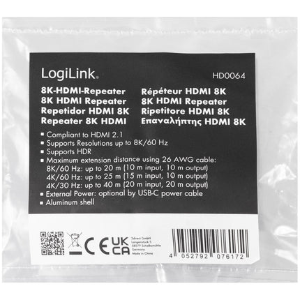HDMI repeater 8K, 20m, HDCP 2.3, podpora HDR