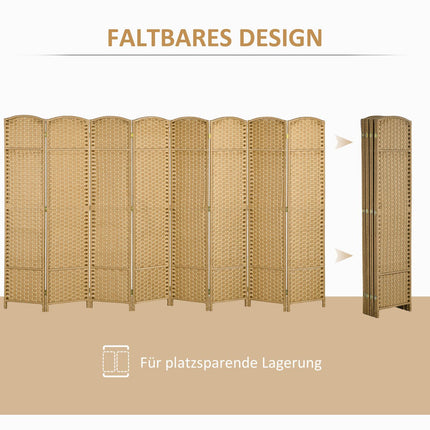 Skládací paraván s 8 panely, polypropylen, přírodní dřevo