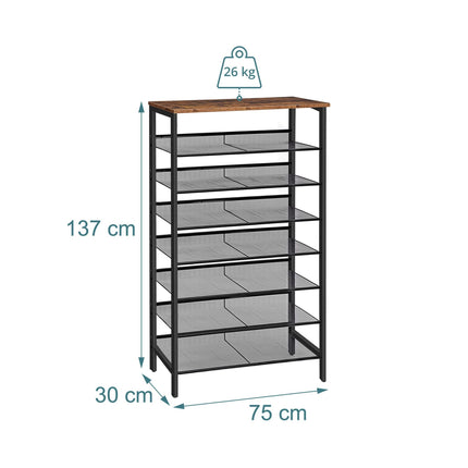8-Tier Metal & MDF Shoe Rack, Brown