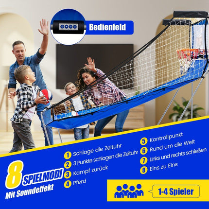 Basketbalový automat 8 v 1 se 4 míči a pumpičkou a 8 herními režimy arkádový basketbal tmavě modrá