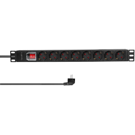 8cestná rozbočovací zásuvka s vypínačem pro 19" rack U1 černá