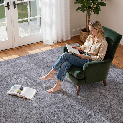 8x10 Plush Area Rug, Non-Slip, Blue-Gray Shag