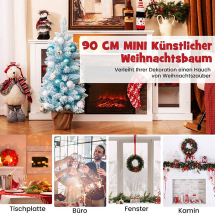 Mini umělý vánoční stromek 90cm se sněhem &amp; cementovým podstavcem vánoční stromek Chirstbaum modrý
