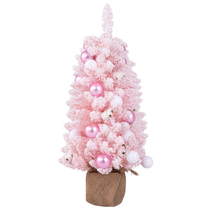 Mini umělý vánoční stromek 90cm se sněhem &amp; cementovým podstavcem vánoční stromek Chirstbaum růžový