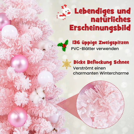Mini umělý vánoční stromek 90cm se sněhem &amp; cementovým podstavcem vánoční stromek Chirstbaum růžový