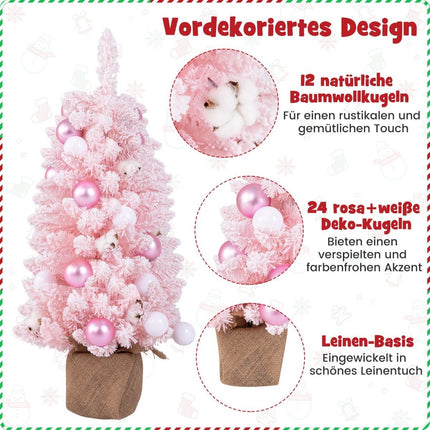 Mini umělý vánoční stromek 90cm se sněhem &amp; cementovým podstavcem vánoční stromek Chirstbaum růžový