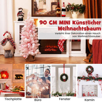 Mini umělý vánoční stromek 90cm se sněhem &amp; cementovým podstavcem vánoční stromek Chirstbaum růžový