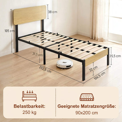 Kovový rám postele 90 x 200 cm s čelem a úložným prostorem