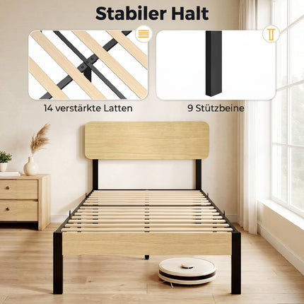 Kovový rám postele 90 x 200 cm s čelem a úložným prostorem