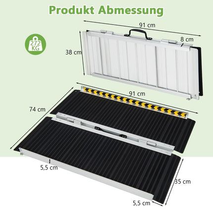 Rampa pro invalidní vozík 91 x 74 cm, přenosná a protiskluzová skládací rampa, nosnost do 272 kg, hliník