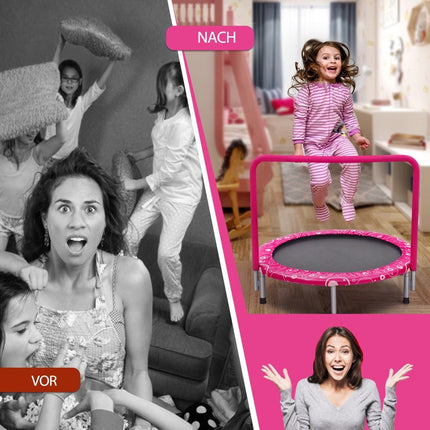 Dětská trampolína 92 cm, mini trampolína s madlem, skládací trampolína, nosnost do 150 kg, růžová + černá
