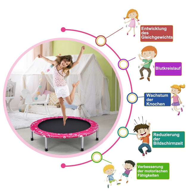 Dětská trampolína 92 cm, mini trampolína s madlem, skládací trampolína, nosnost do 150 kg, růžová + černá