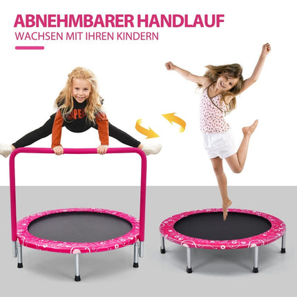Dětská trampolína 92 cm, mini trampolína s madlem, skládací trampolína, nosnost do 150 kg, růžová + černá