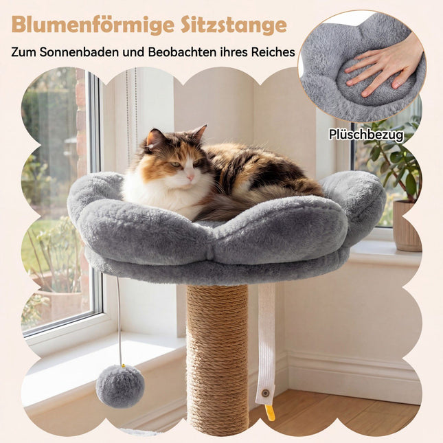 Kočičí strom 96 cm s domečkem, plošinou, pelíškem a hračkami, šedý