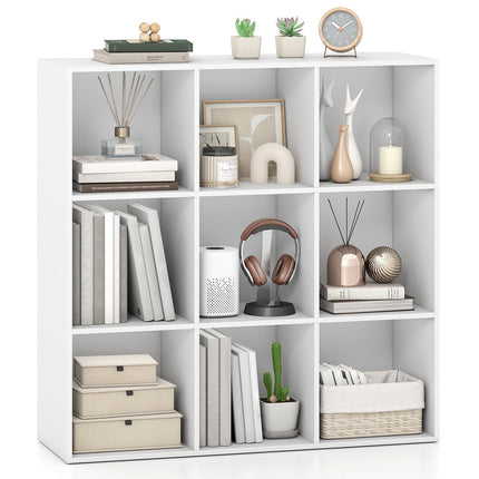 9-Cube White Wooden Bookshelf with Anti-Tipping Kit