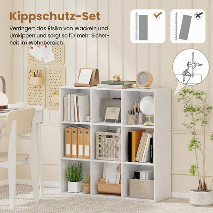 9-Cube White Wooden Bookshelf with Anti-Tipping Kit