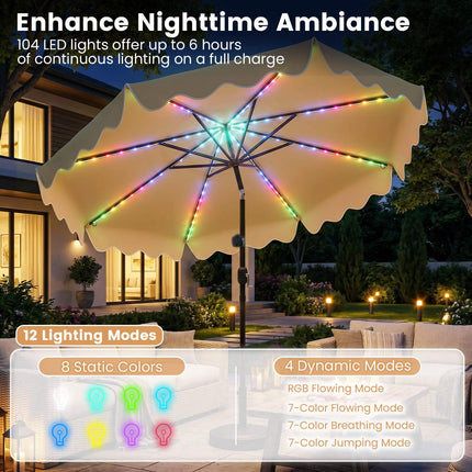 9 Ft Solar Patio Umbrella with LED Lights, Beige