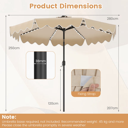 9 Ft Solar Patio Umbrella with LED Lights, Beige