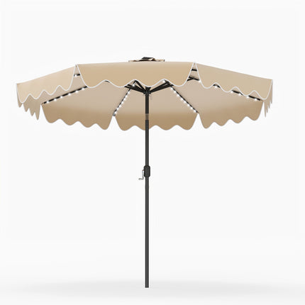 9 Ft Solar Patio Umbrella with LED Lights, Beige