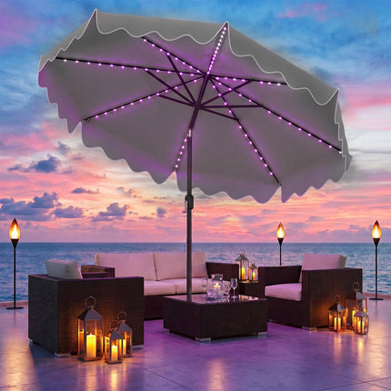 9 Ft Solar Patio Umbrella with LED Lights, Gray