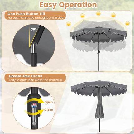 9 Ft Solar Patio Umbrella with LED Lights, Gray