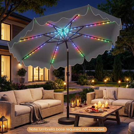 9 Ft Solar Patio Umbrella with LED Lights, Gray