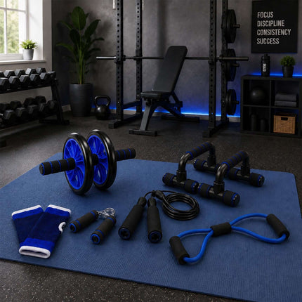9-Piece Blue Fitness Equipment Set with Accessories