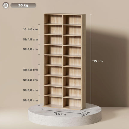 9-Tier DVD Shelf, 18 Compartments, Adjustable Shelves