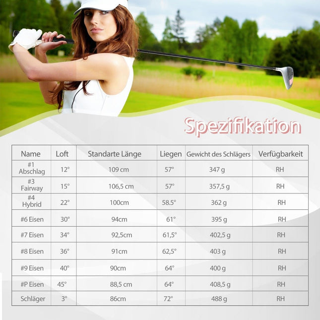 9-piece complete golf club set for right-handed women with head covers