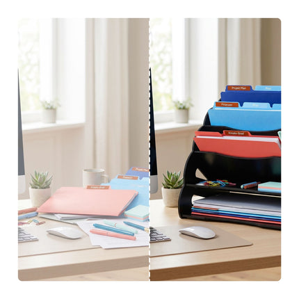 Organizér na stůl A4 z MDF, 5 přihrádek - černý