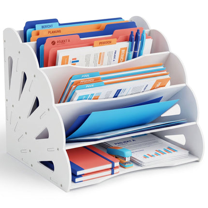 Organizér na stůl A4 z MDF, 5 přihrádek - bílý