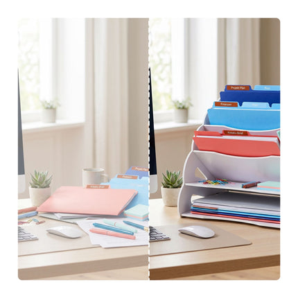 Organizér na stůl A4 z MDF, 5 přihrádek - bílý