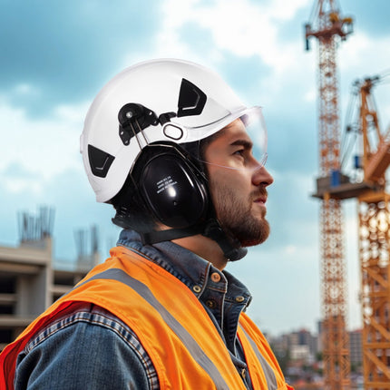 ANSI Z89.1 Vented Hard Hat With Visor, Earmuffs