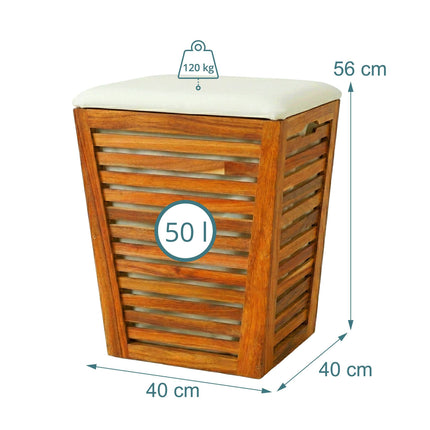 Akátový koš na prádlo se sedákem, objem 50L
