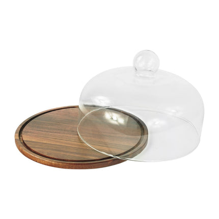 Acacia Wood Cake Stand with Glass Dome Lid