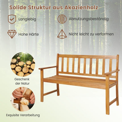 Acacia Wood Garden Bench, 360kg Capacity, 2-Seater