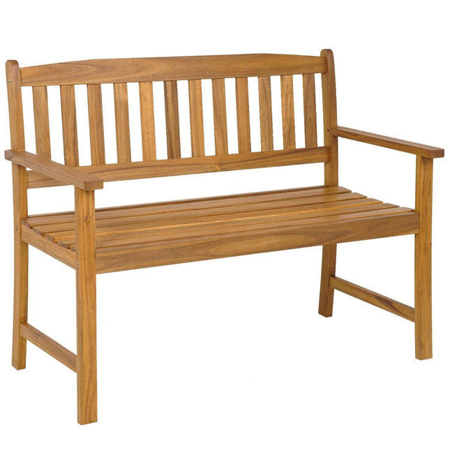 Acacia Wood Garden Bench for 2 with Armrests, 110cm