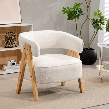 Accent Armchair, Fleece Upholstery, Wood Legs, White